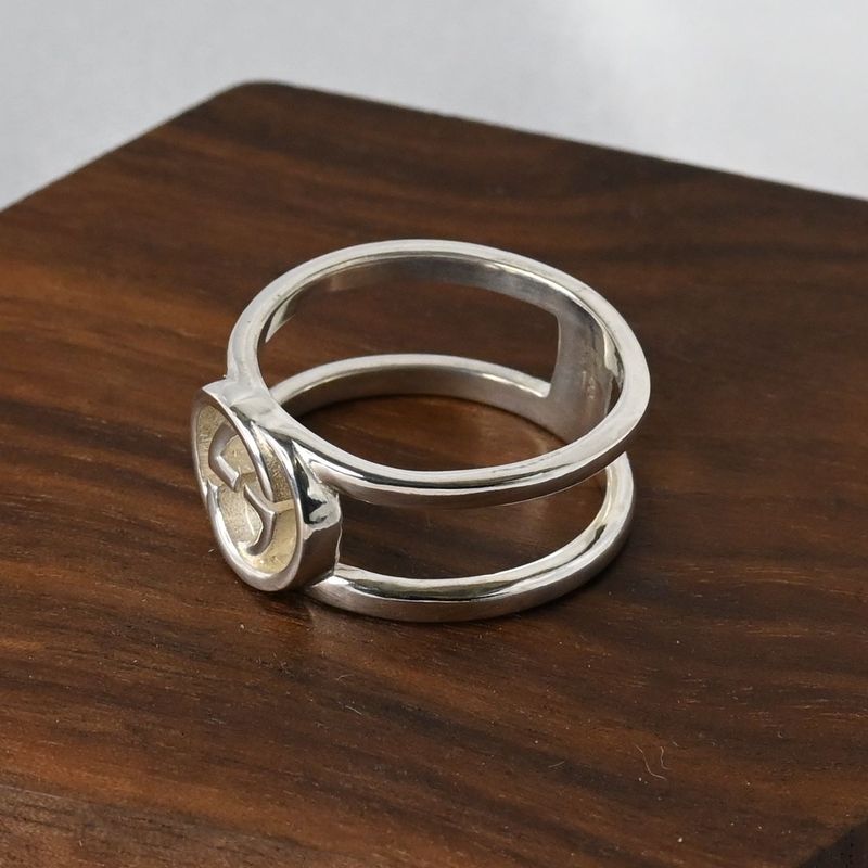 【訳あり】【研磨済】 GUCCI インターロッキング ワイドリング 16.5号