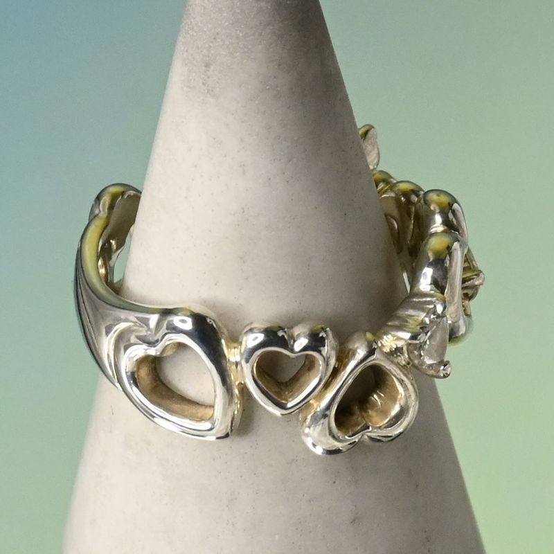 【研磨済】4℃ ハート ストーン シルバー リング 8号 925 美品 ヨンドシー 指輪