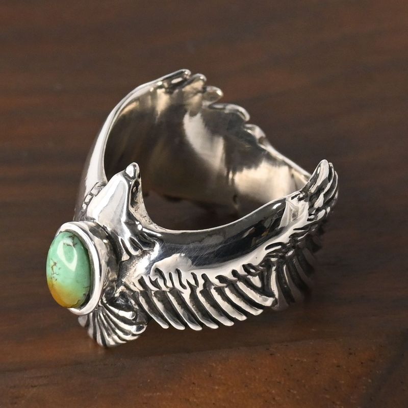 【研磨済】SAAD イーグル ターコイズ リング 17号 シルバー925 サード