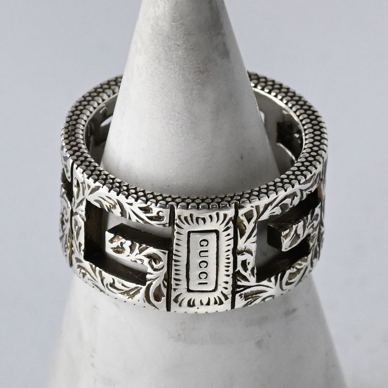 【研磨済】美品 GUCCI アラベスク スクエアG リング サイズ15 Ag925 指輪 グッチ