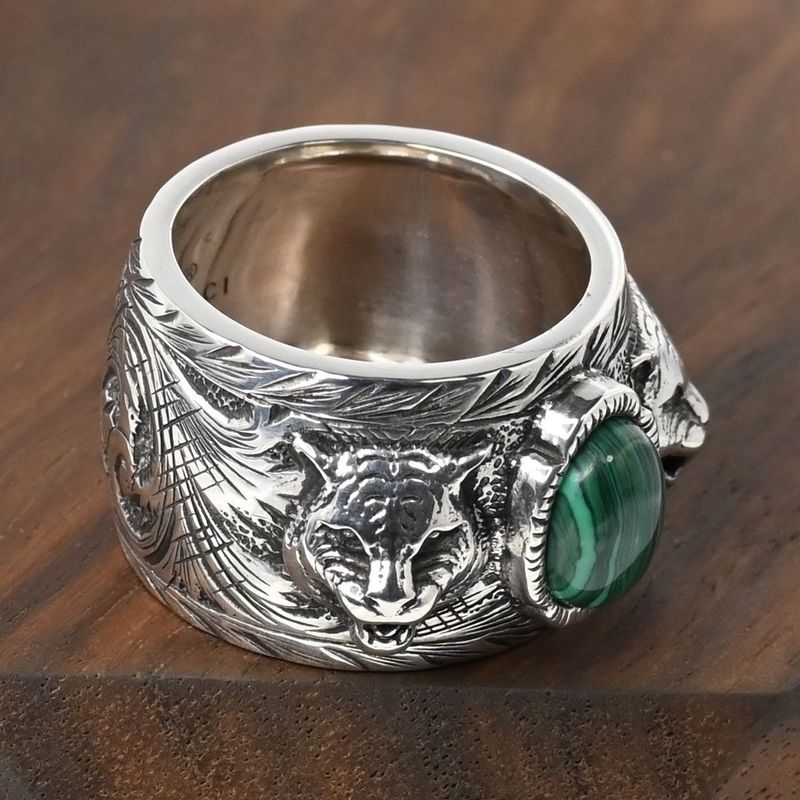 【新品仕上げ】美品 GUCCI ガーデン タイガーヘッド シルバー リング マカライト サイズ14