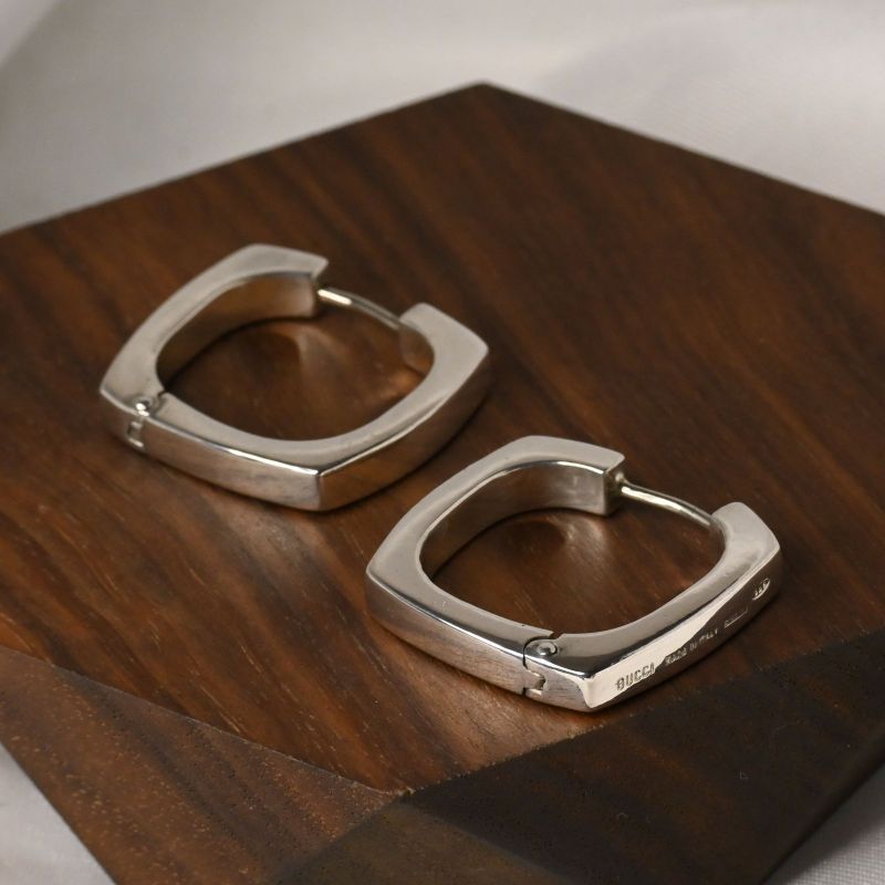 【研磨済】GUCCI シルバー スクエア フープ ピアス silver925 Ag925 グッチ
