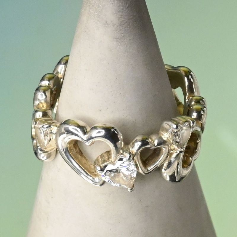 【研磨済】4℃ ハート ストーン シルバー リング 8号 925 美品 ヨンドシー 指輪