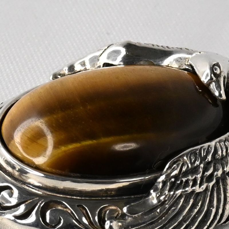 【研磨済】SAAD タイガーアイ イーグル シルバー925 ペンダントトップ ネックレスチャーム