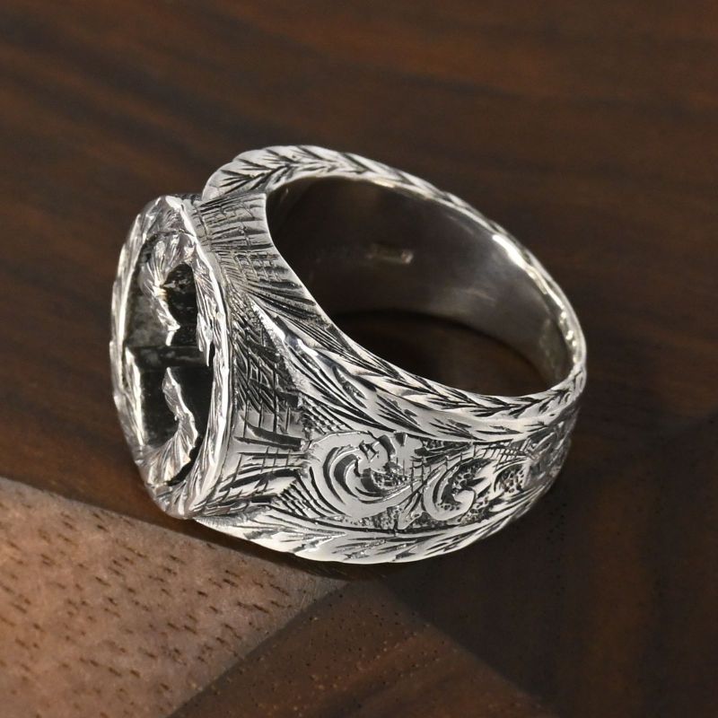 【研磨済】美品 GUCCI インターロッキングG アラベスク ワイド リング サイズ9