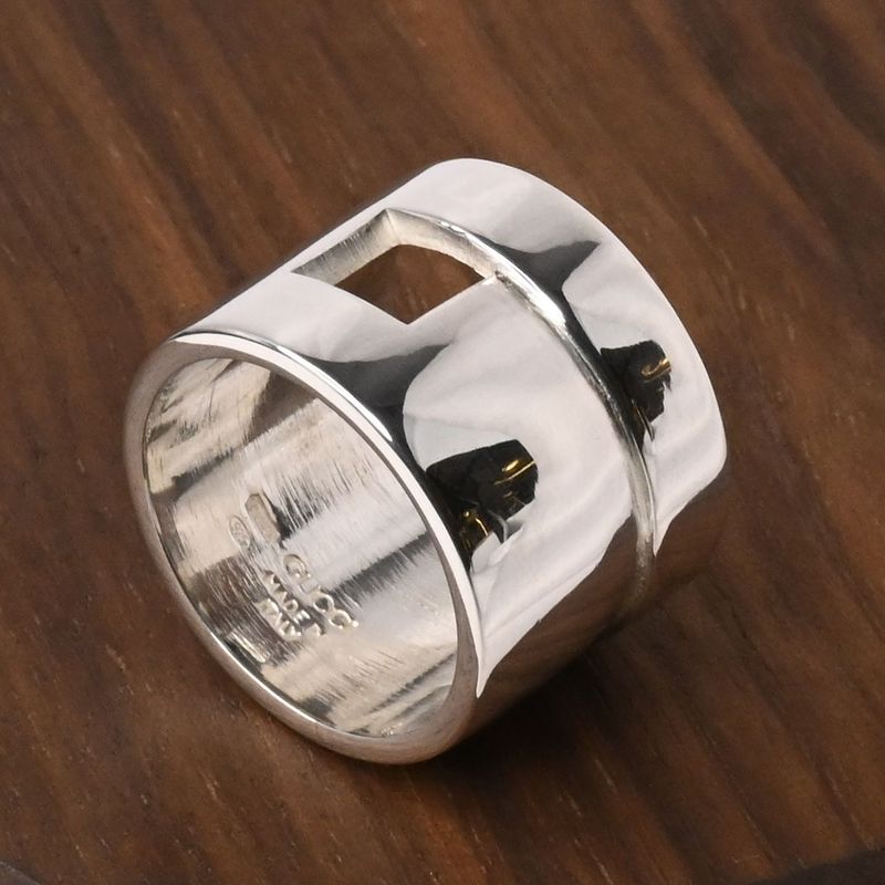 【研磨済】美品 90’s オールドグッチ GUCCI HEAVY BAND G RING リング 指輪 8号 Ag925