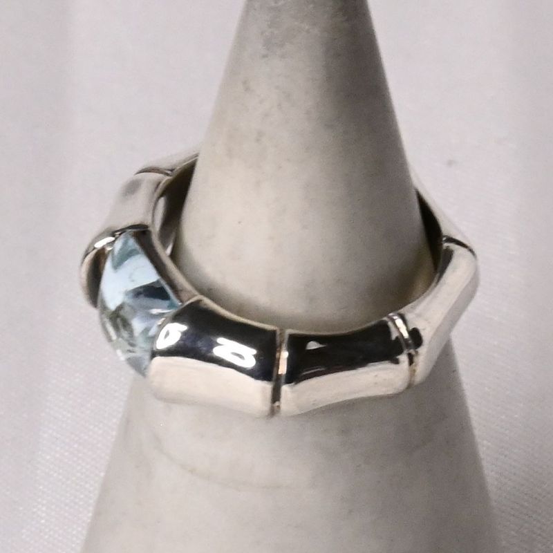 【研磨済】GUCCI バンブー アクアマリン ストーン リング サイズ12 Ag925 美品 指輪 グッチ