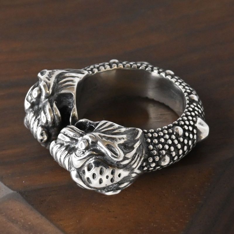 【研磨済】美品 GUCCI ダブル タイガーヘッド リング グッチ 指輪 ツイン パンサー Ag925