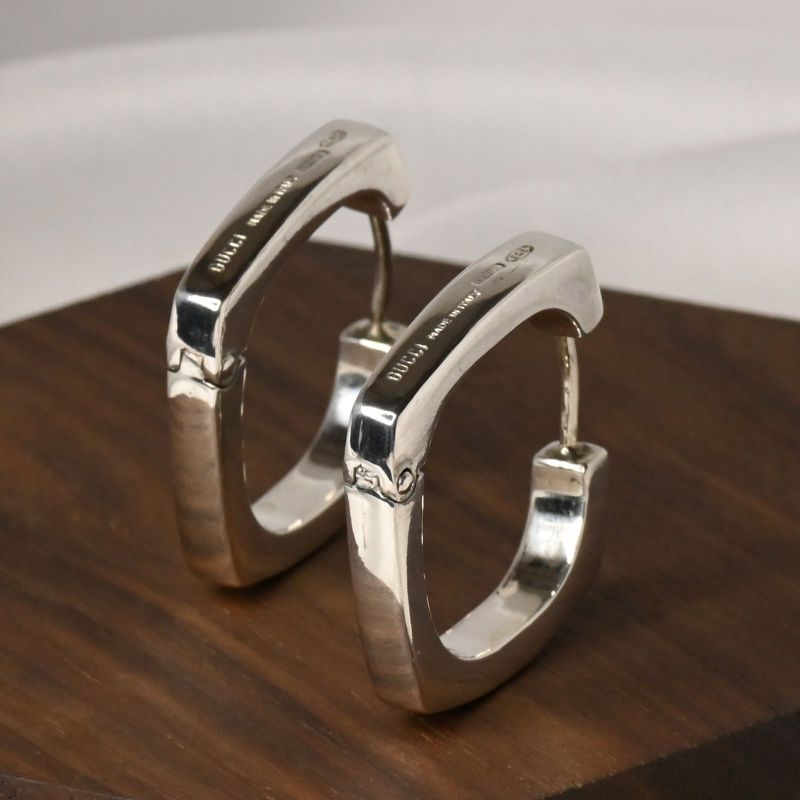 【研磨済】GUCCI シルバー スクエア フープ ピアス silver925 Ag925 グッチ