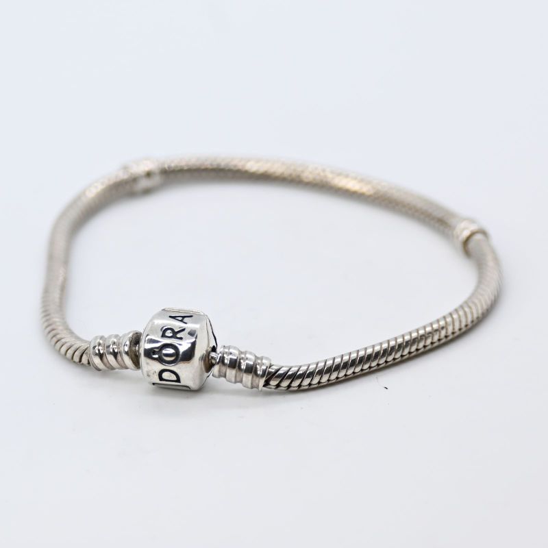 【研磨済】PANDORA Barrel Clasp Snake Chain Bracelet 17cm ブレスレット 美品 パンドラ シルバー925