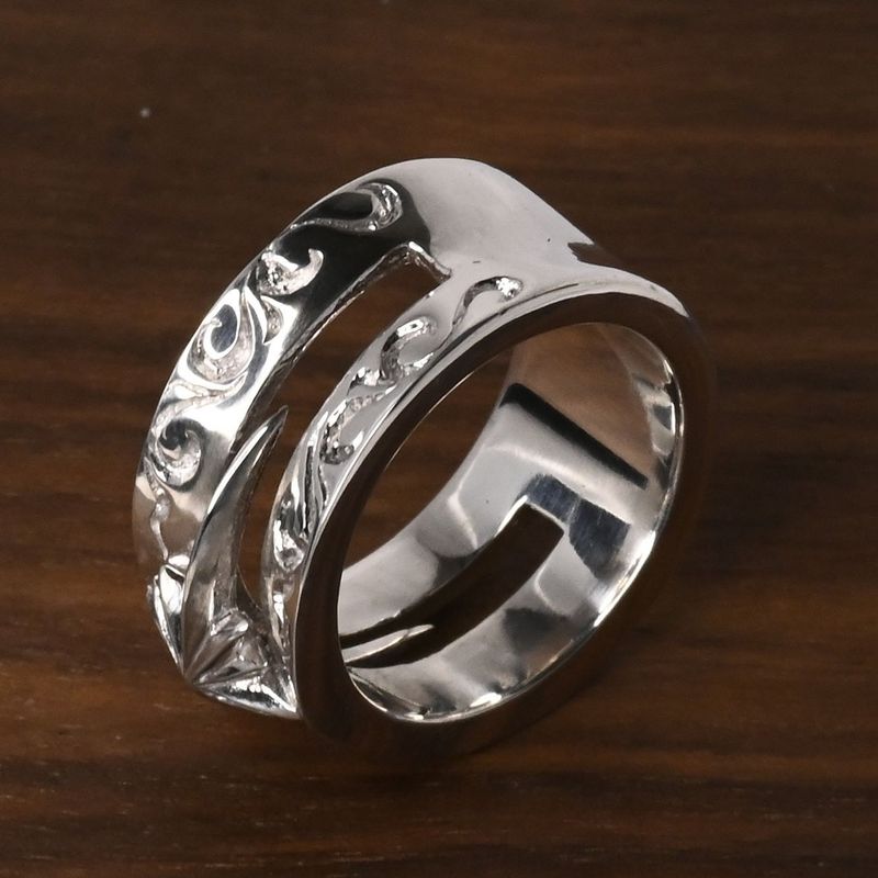 【研磨済】SAAD シルバー925 リング 8.5号 太陽神 唐草 指輪