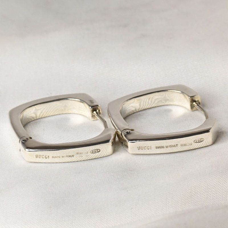 【研磨済】GUCCI シルバー スクエア フープ ピアス silver925 Ag925 グッチ