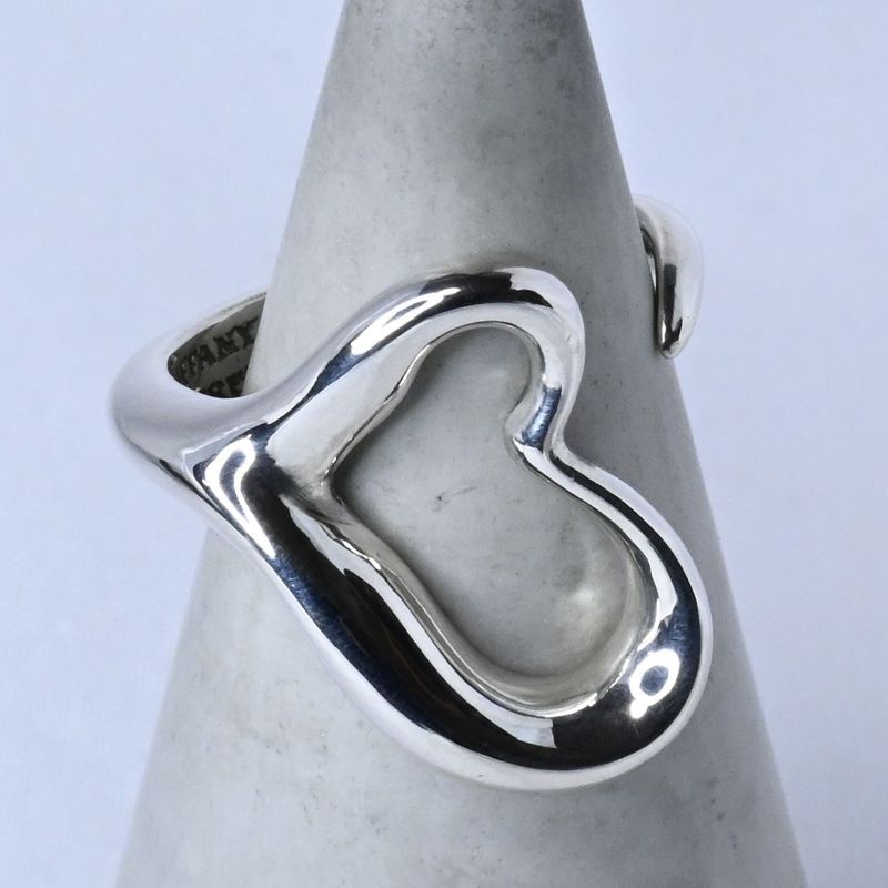 【研磨済】TIFFANY＆Co.  オープン ハート リング  9.5号 Elsa Peretti Silver925 ティファニー エルサ・ペレッティ