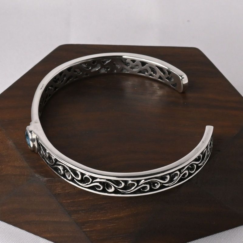 【研磨済】GRAN DEUR シルバー925 バングル 唐草 ブルーストーン グランデュア