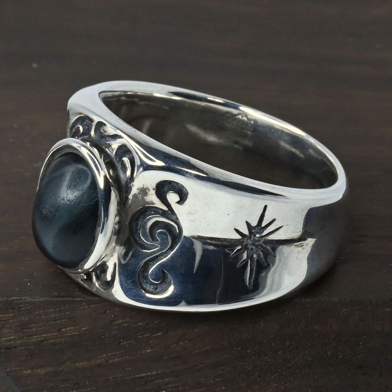 【新品仕上げ】SAAD ストーン リング 21号 シルバー925 太陽神 唐草