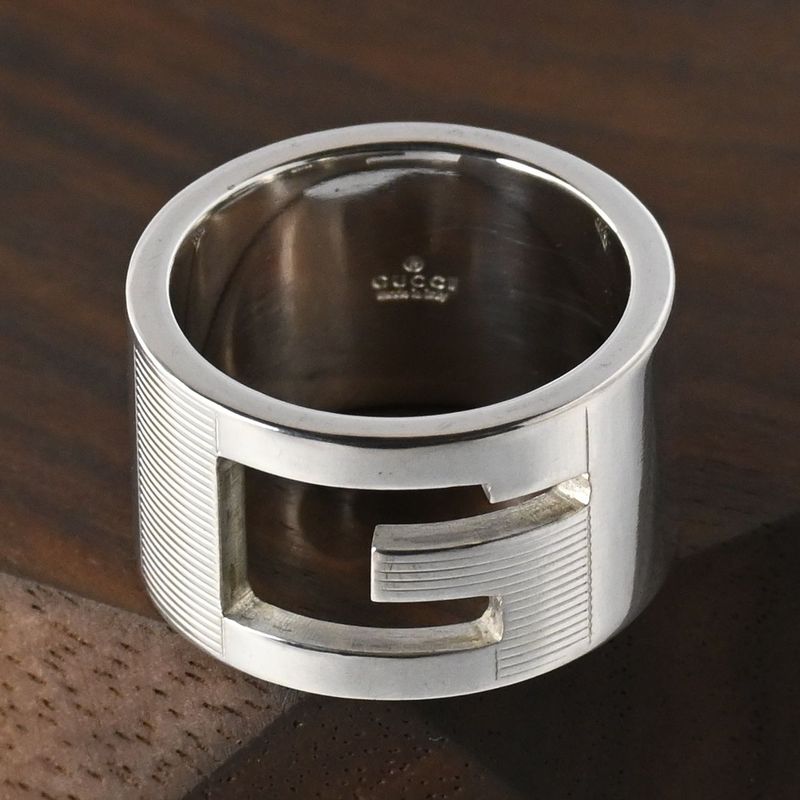 【研磨済】美品 GUCCI ブランデッド カットアウトG ワイド リング 11号 グッチ Ag925