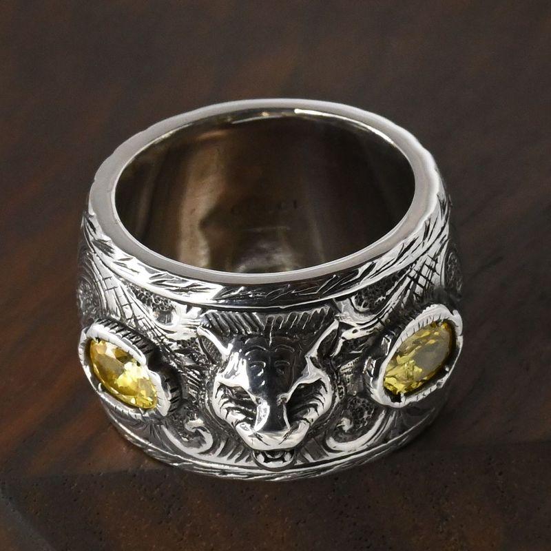【研磨済】GUCCI アラベスク キャットヘッド リング イエローストーン サイズ16