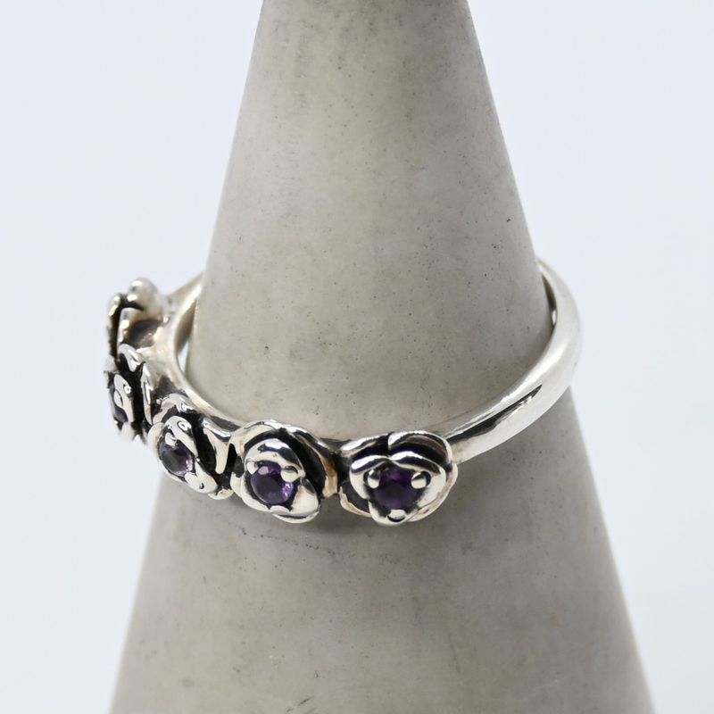 【研磨済】ANNA SUI ローズ パープルストーン リング シルバー 14号 925 美品 アナスイ 指輪