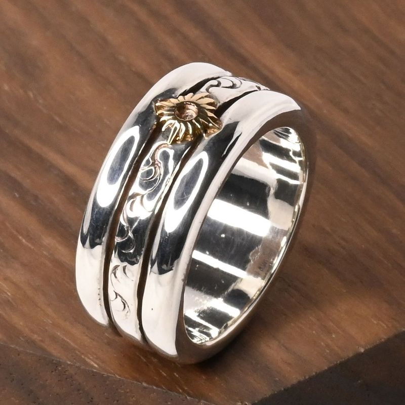 【研磨済】 ARIZONA FREEDOM K18 silver925 リング 18.5号  太陽神 唐草 シルバー アリゾナフリーダム