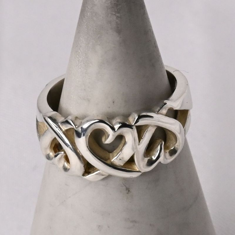 【研磨済】TIFFANY＆Co. トリプルラビングハート リング 9号 ティファニー 指輪