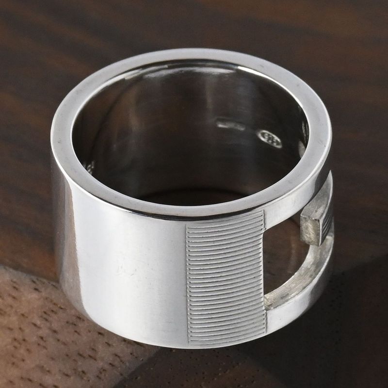 【研磨済】美品 GUCCI ブランデッド カットアウトG ワイド リング 11号 グッチ Ag925