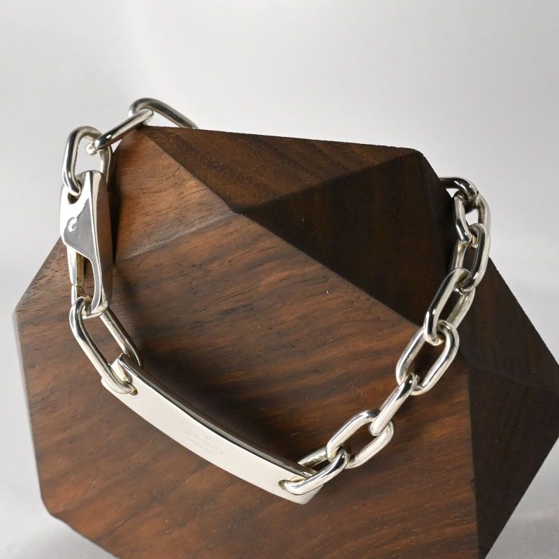 【研磨済】GUCCI ロゴ プレート ID ブレスレット 19cm Ag925 箱付き グッチ