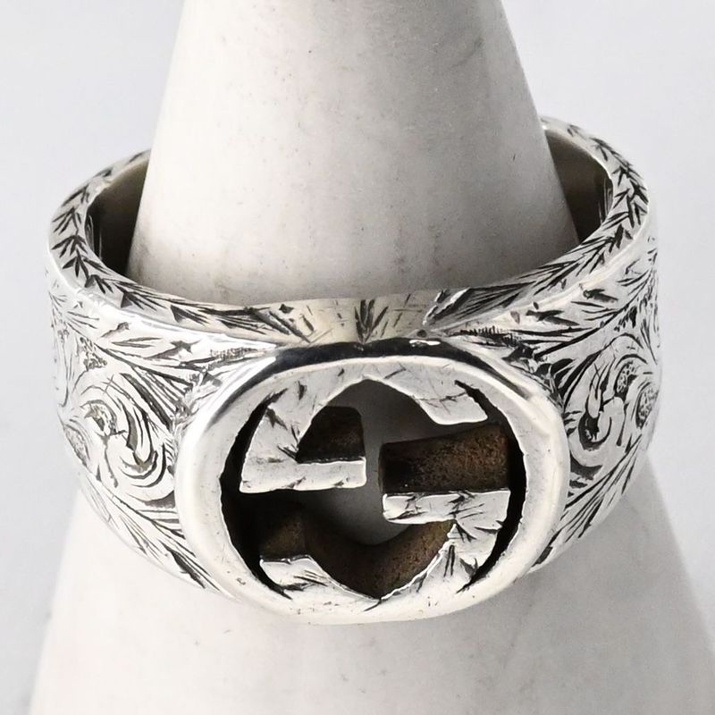 【研磨済】美品 GUCCI インターロッキングG アラベスク ワイド リング サイズ24 グッチ