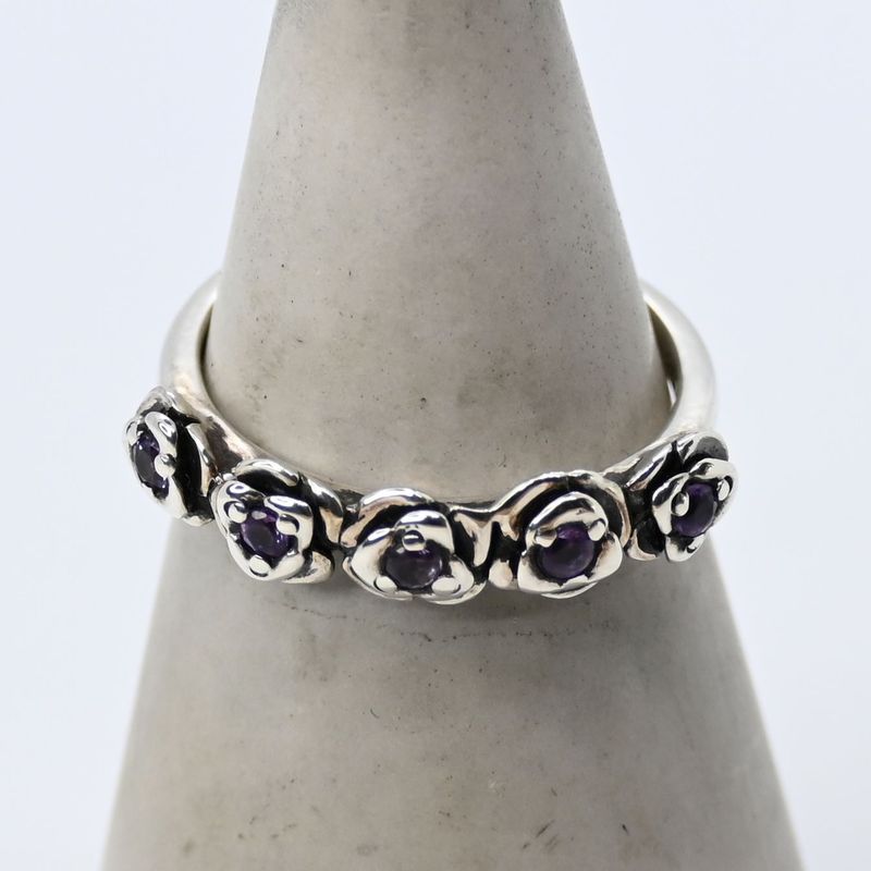 【研磨済】ANNA SUI ローズ パープルストーン リング シルバー 14号 925 美品 アナスイ 指輪