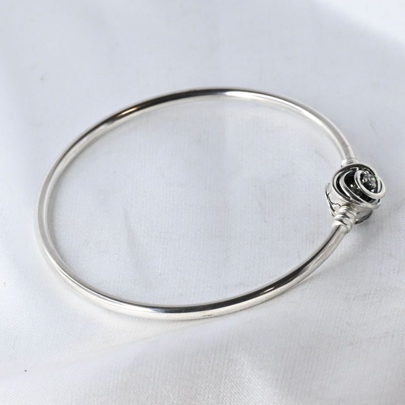 【研磨済】PANDORA Moments Encircled Clasp Bangle 19cm バングル 美品 シルバー925