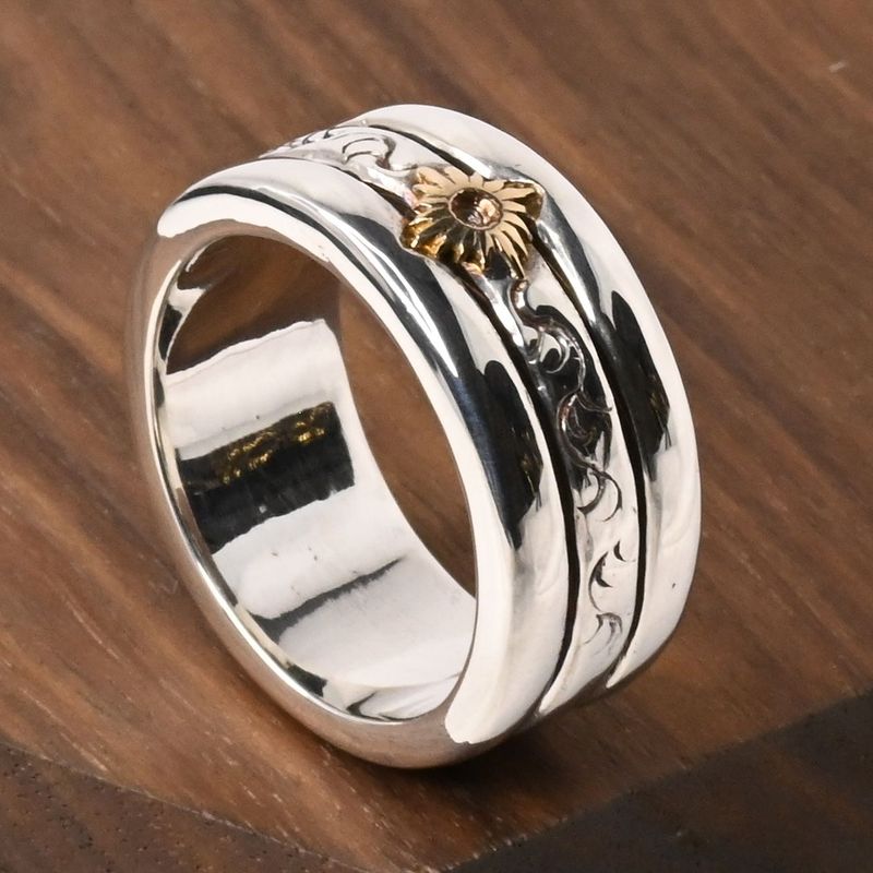 【研磨済】 ARIZONA FREEDOM K18 silver925 リング 18.5号  太陽神 唐草 シルバー アリゾナフリーダム