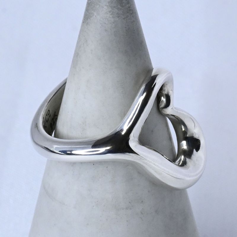 【研磨済】TIFFANY＆Co.  オープン ハート リング  9.5号 Elsa Peretti Silver925 ティファニー エルサ・ペレッティ