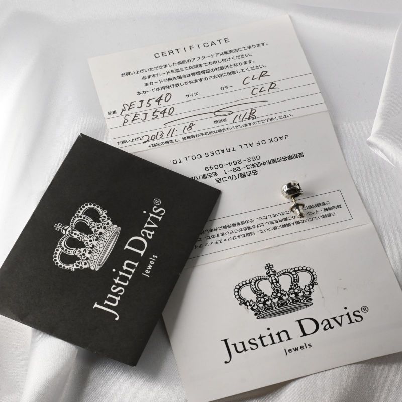 【研磨済】 JUSTIN DAVIS SECRET SKULL ピアス クリアストーン SEJ540 ジャスティンデイビス