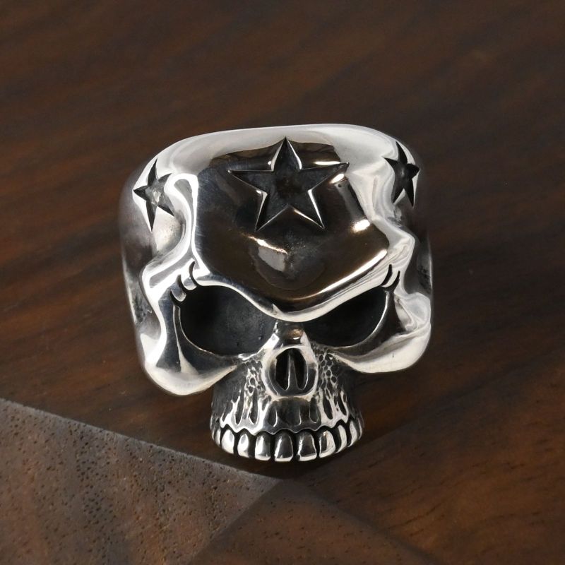 【研磨済】美品 シルバー925 スカル リング 10号