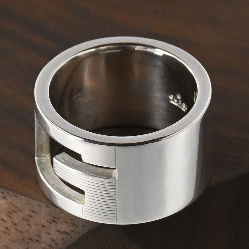 【研磨済】美品 GUCCI ブランデッド カットアウトG ワイド リング 11号 グッチ Ag925