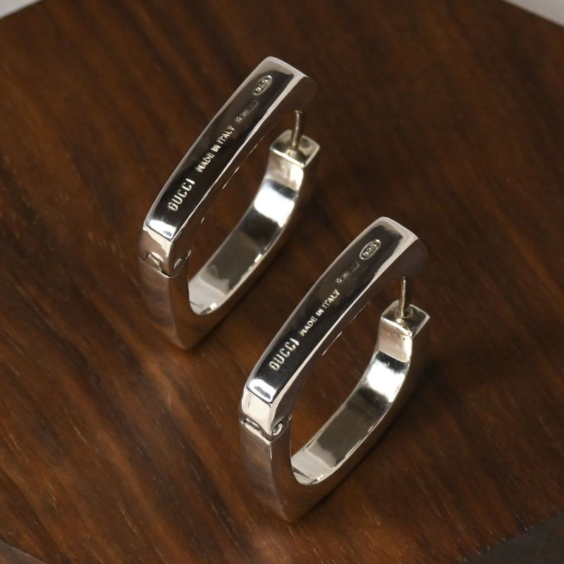 【研磨済】GUCCI シルバー スクエア フープ ピアス silver925 Ag925 グッチ