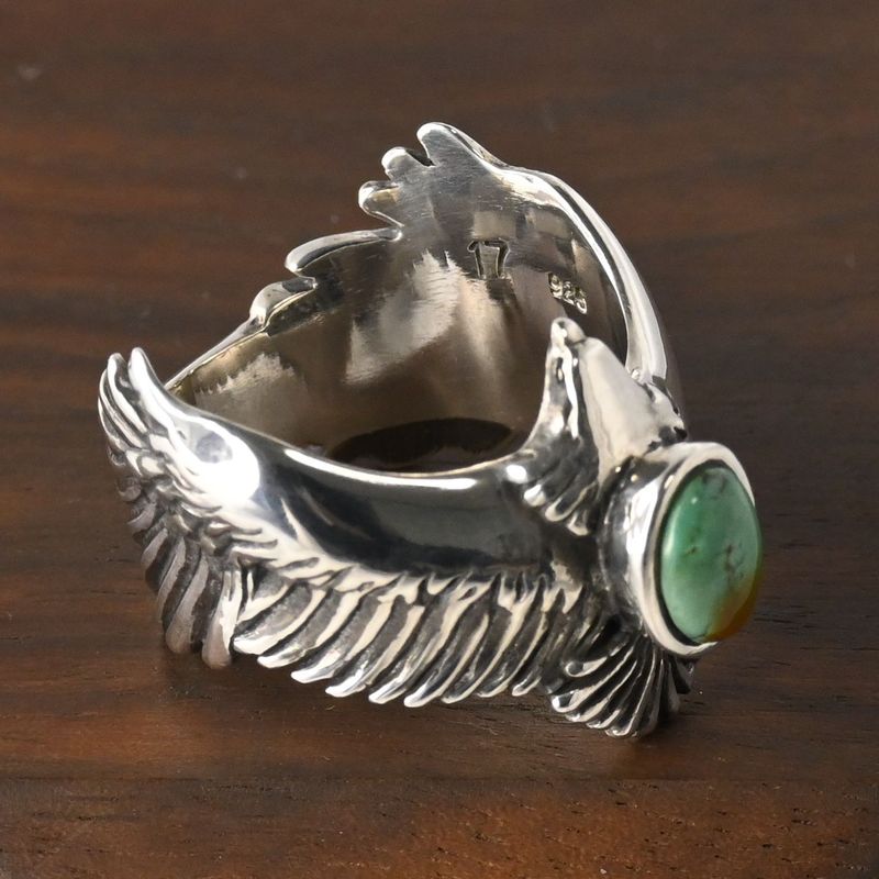 【研磨済】SAAD イーグル ターコイズ リング 17号 シルバー925 サード