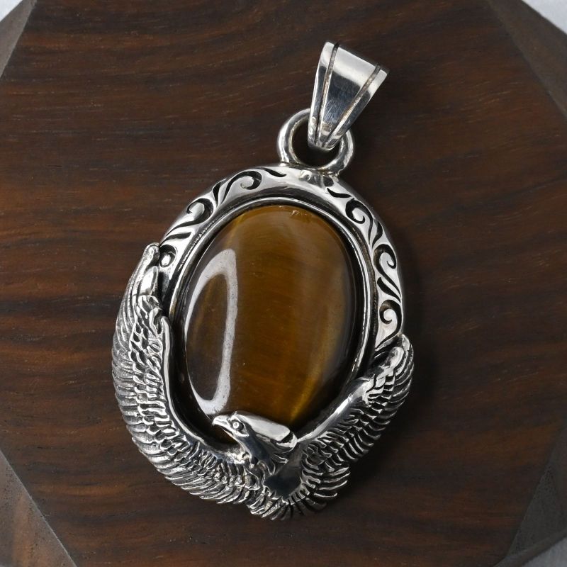 【研磨済】SAAD タイガーアイ イーグル シルバー925 ペンダントトップ ネックレスチャーム