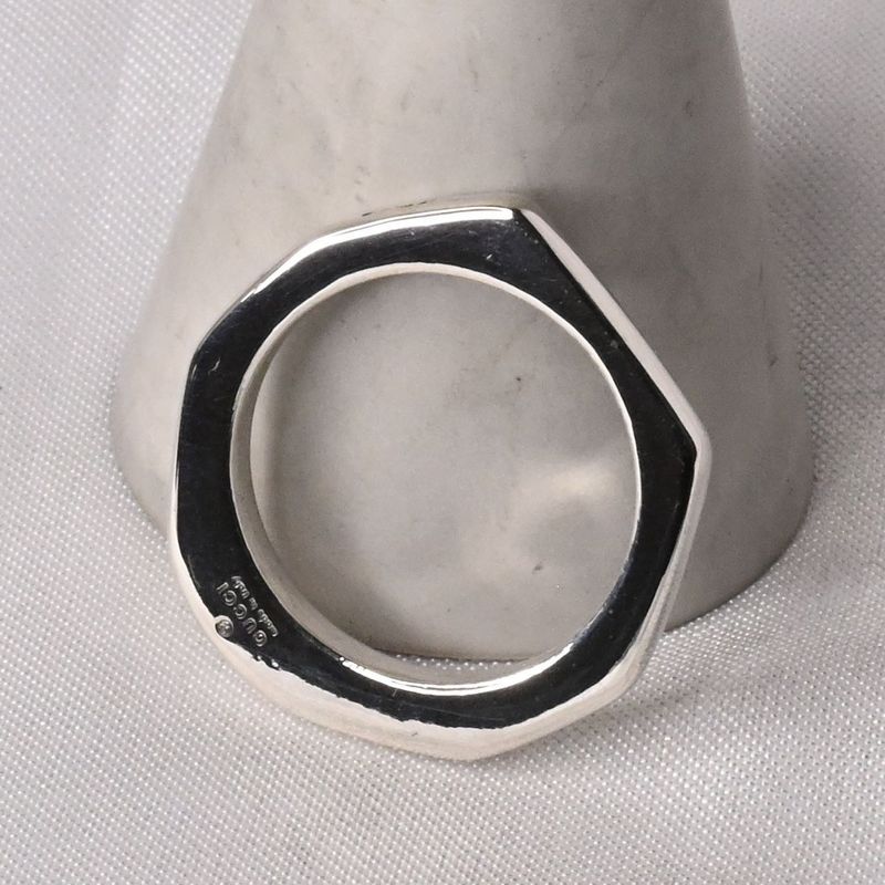 【研磨済】90’s オールドグッチ GUCCI オクタゴン ナット リング 指輪 13号 Ag925 美品