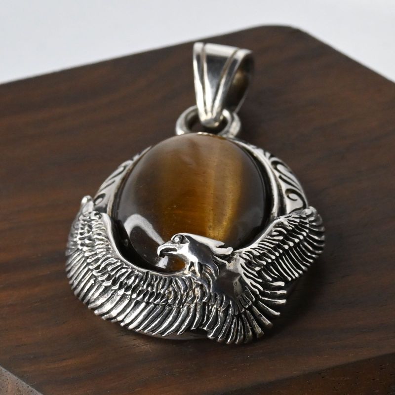 【研磨済】SAAD タイガーアイ イーグル シルバー925 ペンダントトップ ネックレスチャーム