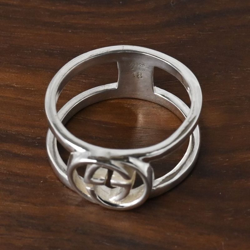 【訳あり】【研磨済】 GUCCI インターロッキング ワイドリング 16.5号