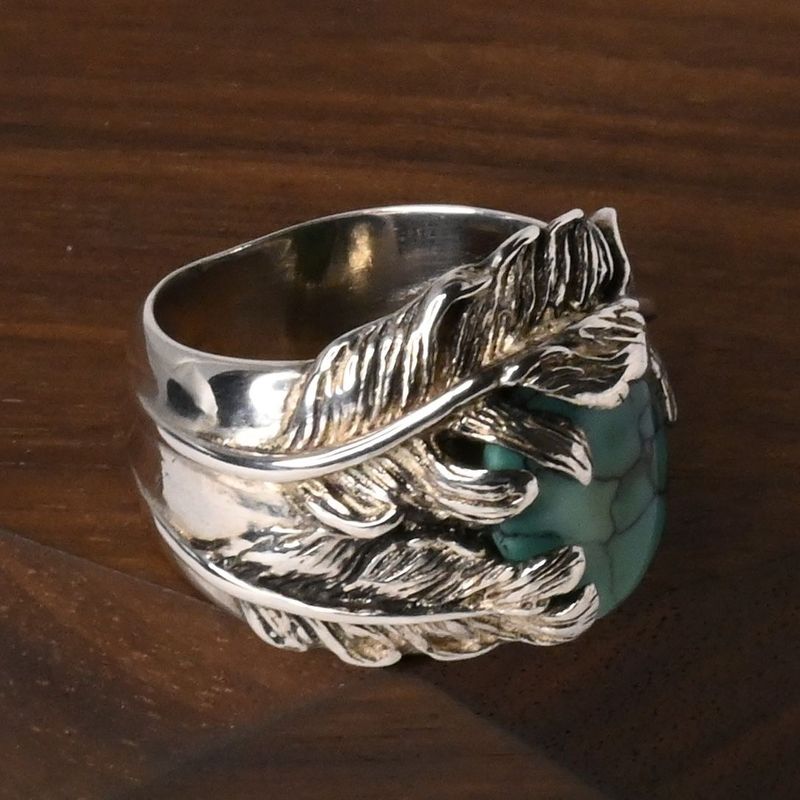 【研磨済】SAAD ターコイズ フェザー リング 11号 シルバー925 指輪
