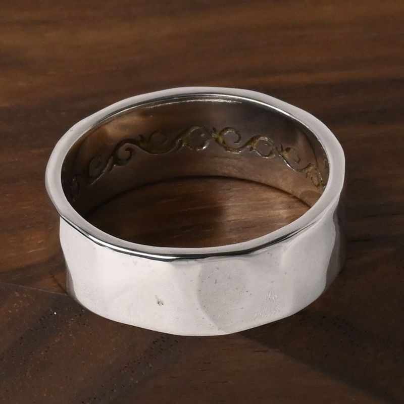 【研磨済】SAAD シルバー925 リング 14号 叩きデザイン 唐草 指輪