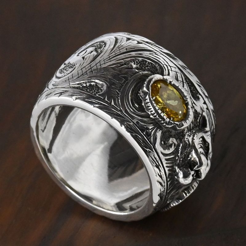 【研磨済】GUCCI アラベスク キャットヘッド リング イエローストーン サイズ16