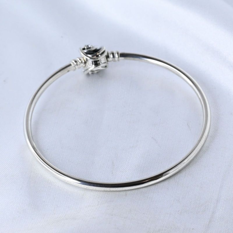 【研磨済】PANDORA Moments Encircled Clasp Bangle 19cm バングル 美品 シルバー925