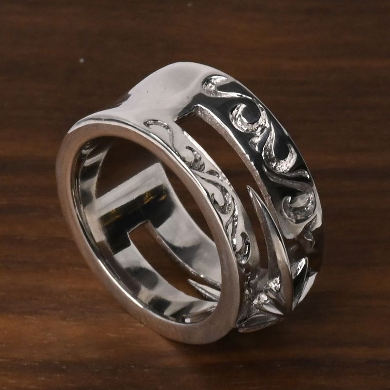 【研磨済】SAAD シルバー925 リング 8.5号 太陽神 唐草 指輪