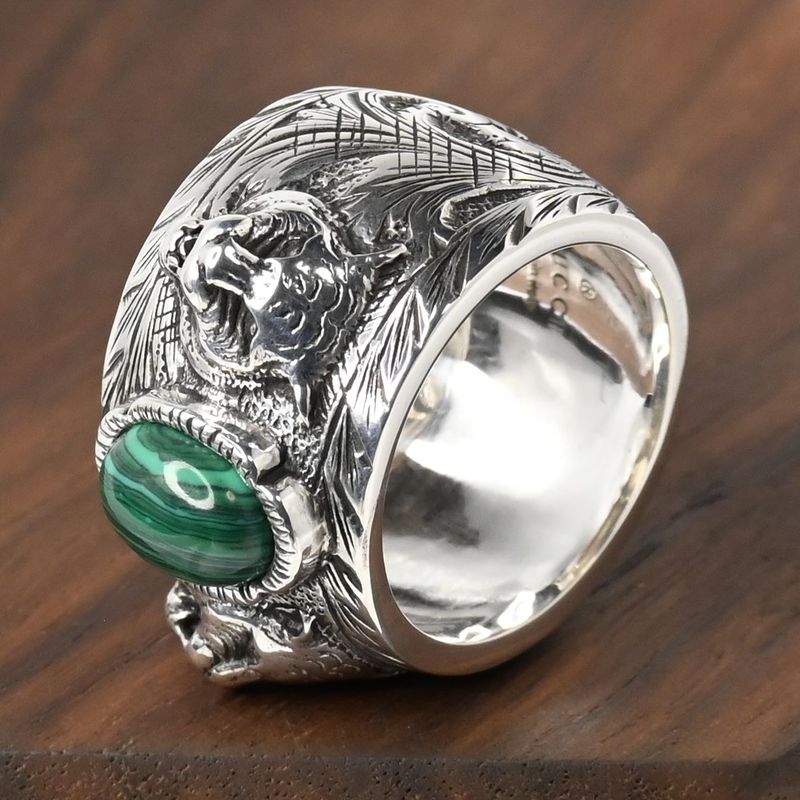 【新品仕上げ】美品 GUCCI ガーデン タイガーヘッド シルバー リング マカライト サイズ14