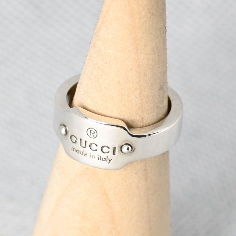 美品 GUCCI グッチ ロゴ プレート リング シルバー925 Ag925 9号 オールドグッチ