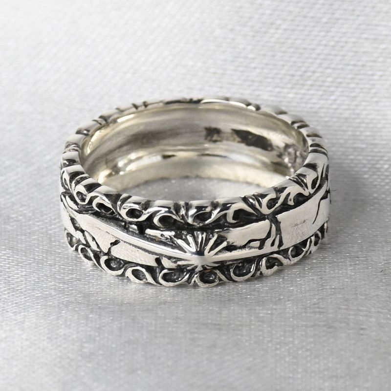 【新品仕上げ】SAAD リング 7.5号 シルバー925 クラックデザイン 太陽神