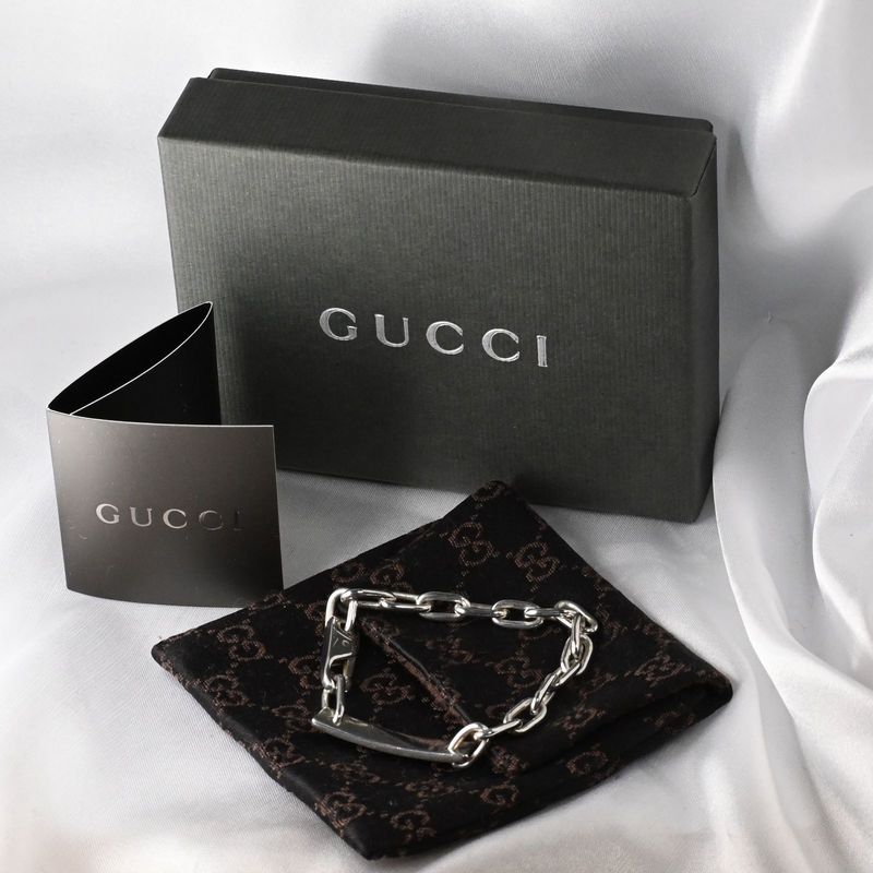 【研磨済】GUCCI ロゴ プレート ID ブレスレット 19cm Ag925 箱付き グッチ