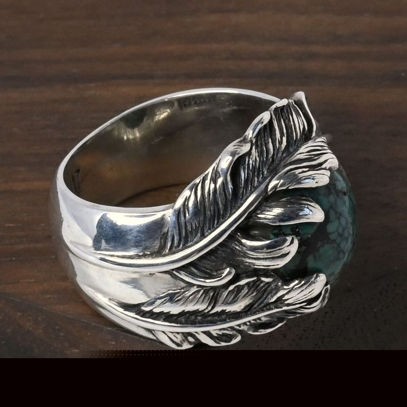 【研磨済】SAAD ターコイズ フェザー リング 17号 シルバー925 指輪